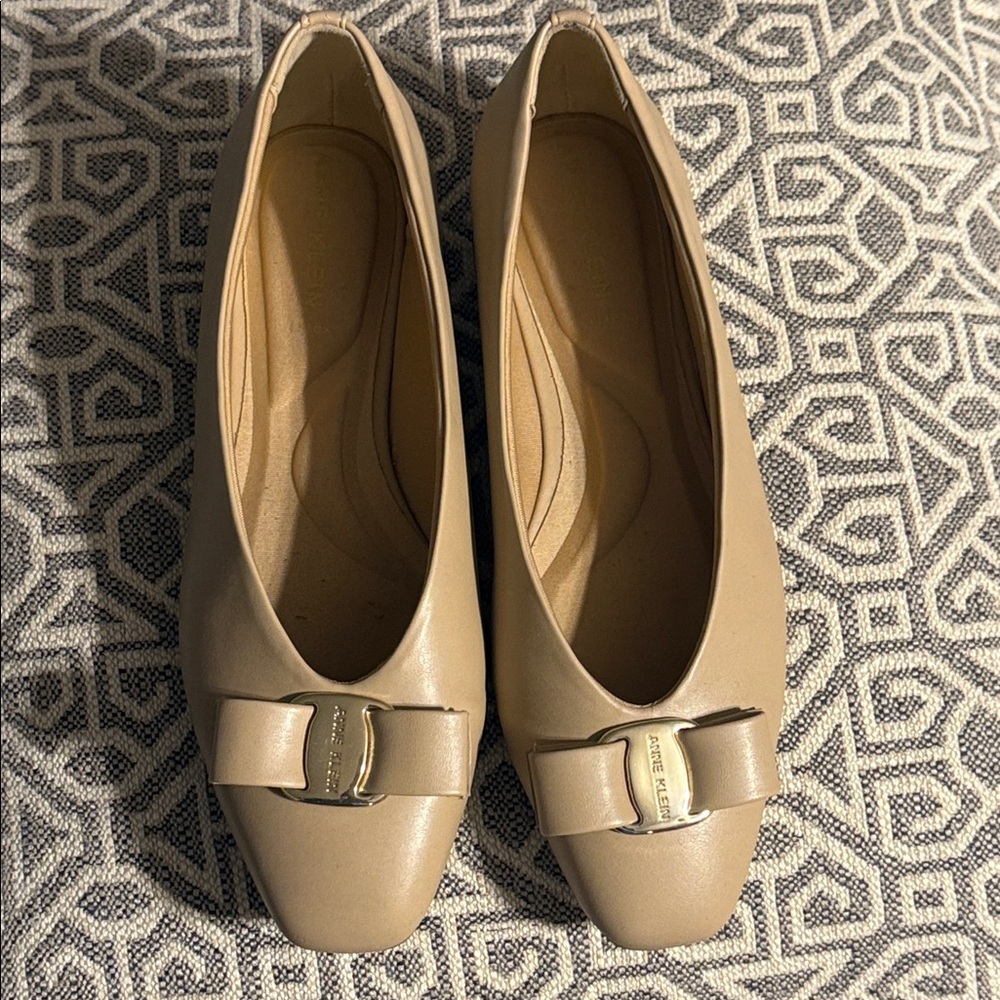 Anne Klein Tan Flats with Gold Accent